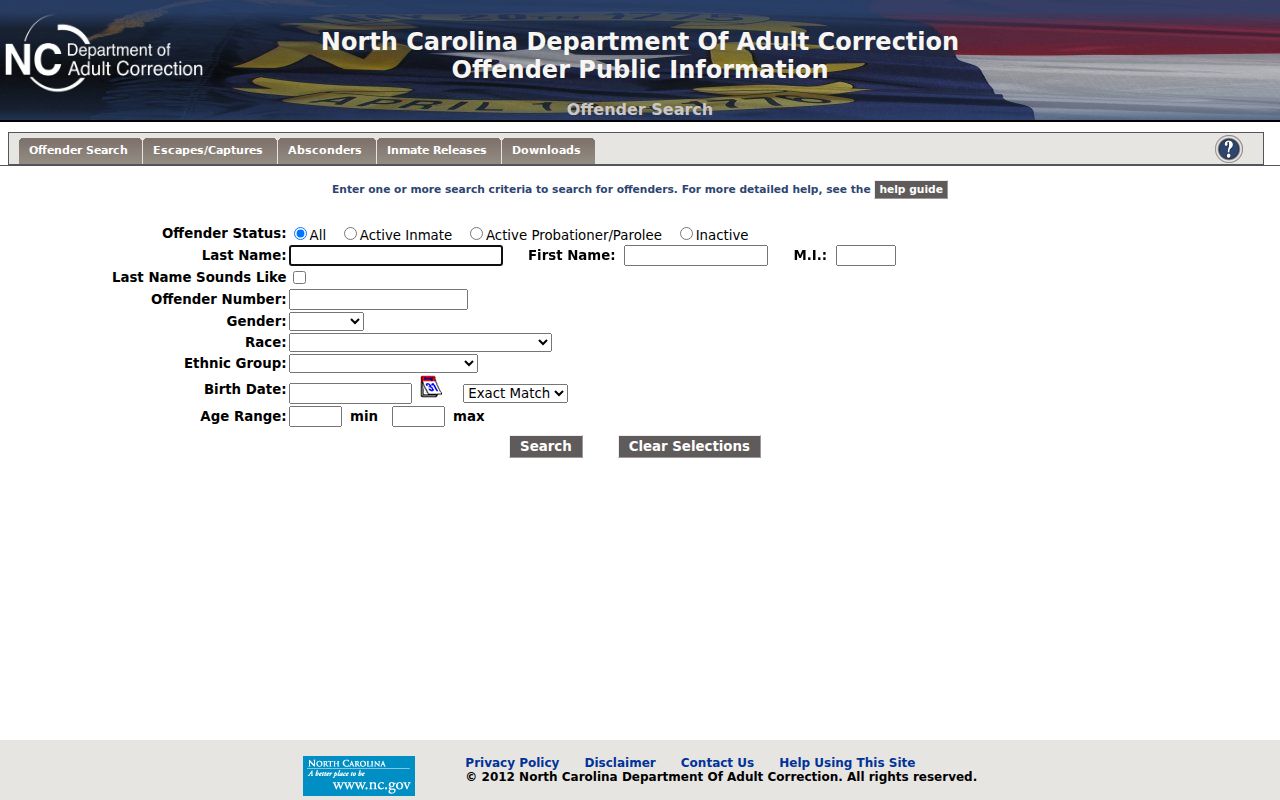 New Bern people search options in the state correctional offender database
