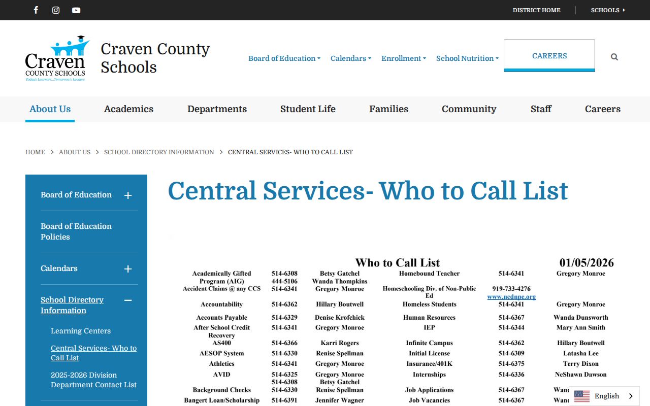 New Bern people directories for Craven County Schools