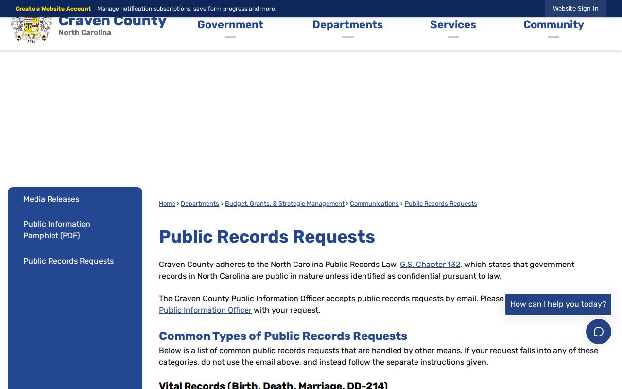 New Bern records request routing page for Craven County custodians