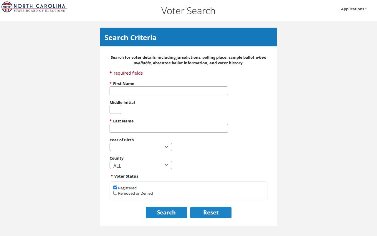 New Bern voter registration records lookup form
